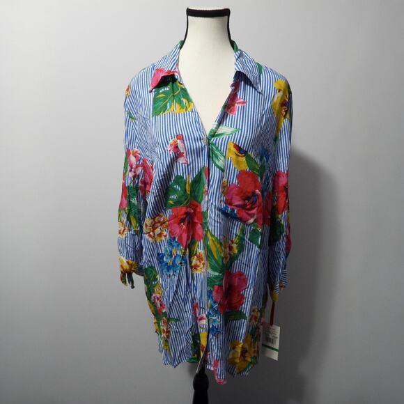 Ruby Rd Blue Button Down Blouse women’s size large - Picture 1 of 8